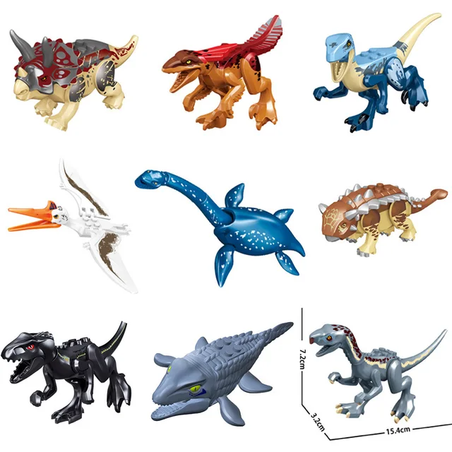 Dinosaur Jurassic Set World Park 3 Model Building Blocks White T Indominus Rex Dino Breakout 8pcs Mosasaurus Velociraptor Animal - LZ200 no box