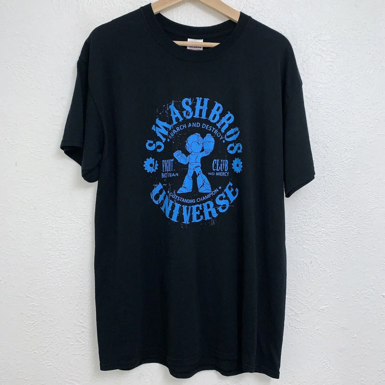 Smash Bros Universe Fight Club Megaman Tee Blue T-Shirt Manica Corta Sz Large