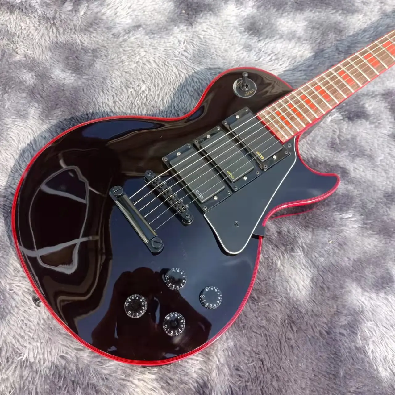 

2022!NEW!OEM 6 string electric guitar, 3 pickup guitars, black electric guitar, red edge binding, free delivery