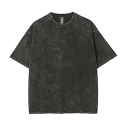 Classic Vintage-Style Distressed Heavyweight Cotton T-shirt with Custom Logo - S (Black)