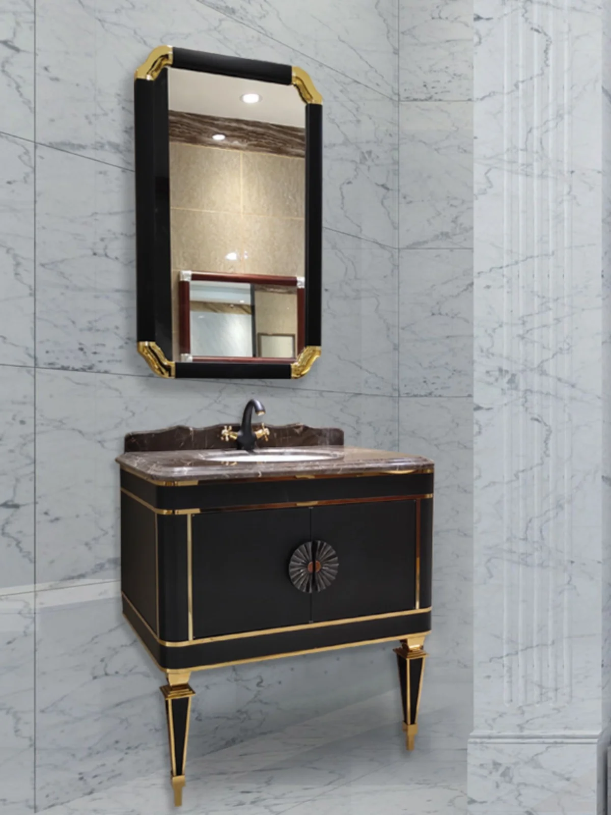 

Customized Light Luxury Bathroom Cabinet Combination Washbasin Bathroom Simple Modern Small Apartment Stainless Steel Floor