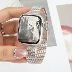 Elegant Slim Steel Bracelet Strap for Apple Watch - Women's Magnetic Loop Band (Starlight)