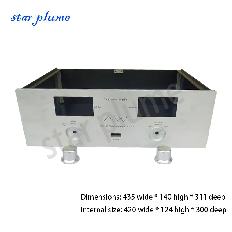 AW Double Meter Head All Aluminum Power Amplifier Case Preamplifier Case  VU Meter Amplifier Chassis(430*140*311mm）Shell DIY Box