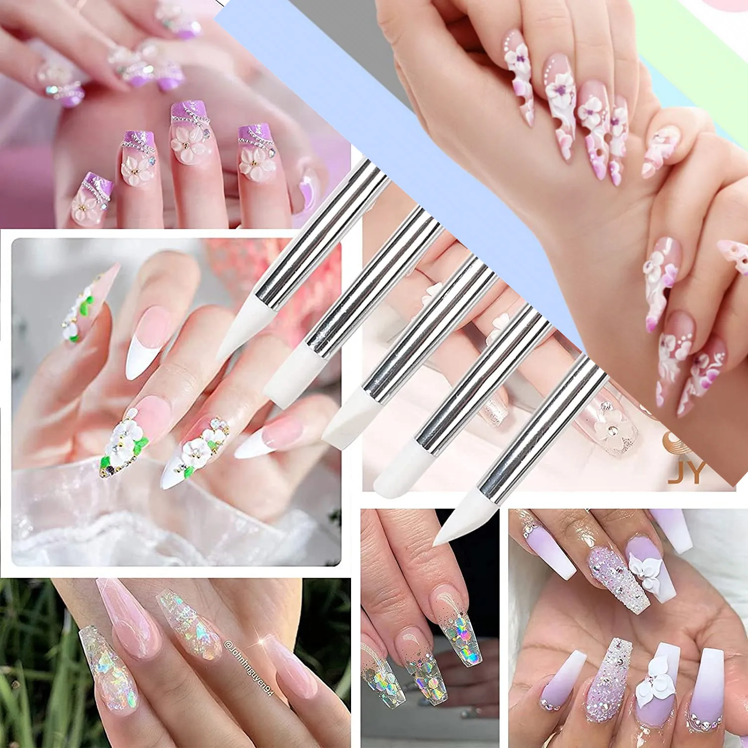 5Pcs Nail Art Sculpture Pen Silicone Nail Tools for Nail Art Design Nail Foil Carving Drawing Manicure 3