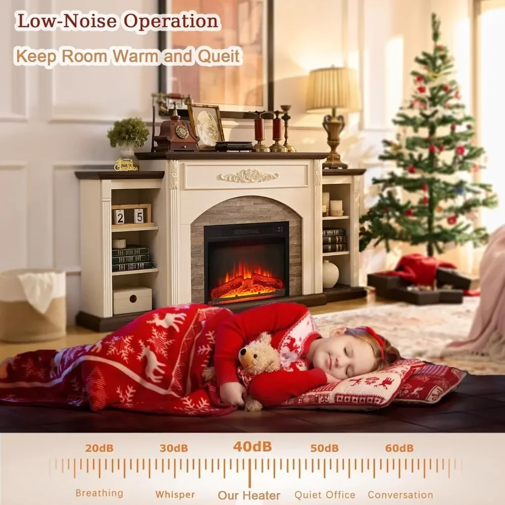 Electric Fireplace with Mantel White TV Stand for TVs, Farmhouse Entertainment Center with Storage for Bedroom 5