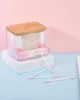 1Pcs Cotton Swab Holder, Cotton Swab Dispenser with Bamboo Lids,Bamboo Bathroom Storage Jars Storage Containers Clear Plastic 3