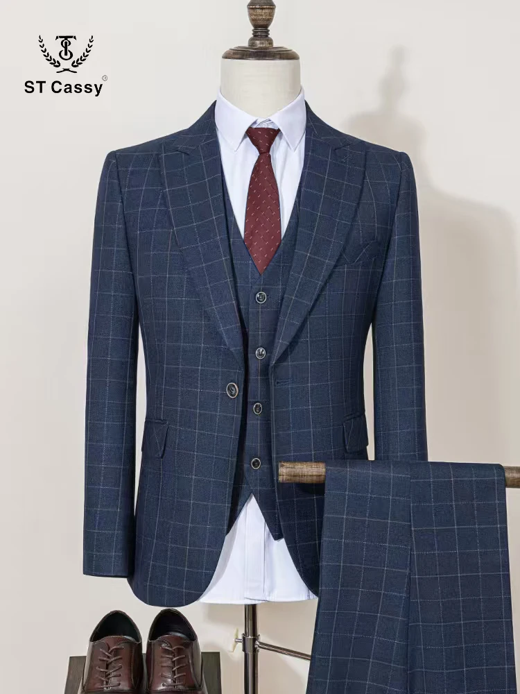 Men ST Cassy Plaid Suit Formal Business Office Fashionable and Casual Evening Gown