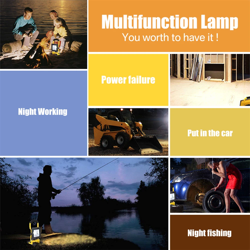 30W LED Portable Rechargeable Floodlight Waterproof Spotlight Battery Powered Searchlight Outdoor Work Lamp Camping Lantern camping lights camping lamp led work light work light