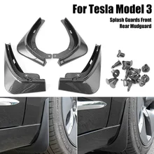 

4Pcs Car Mud Flaps for Tesla Model 3 2019-2021 Accessories Front Rear Plastic Mud Splash Guard Fender Carbon Fiber Auto Parts