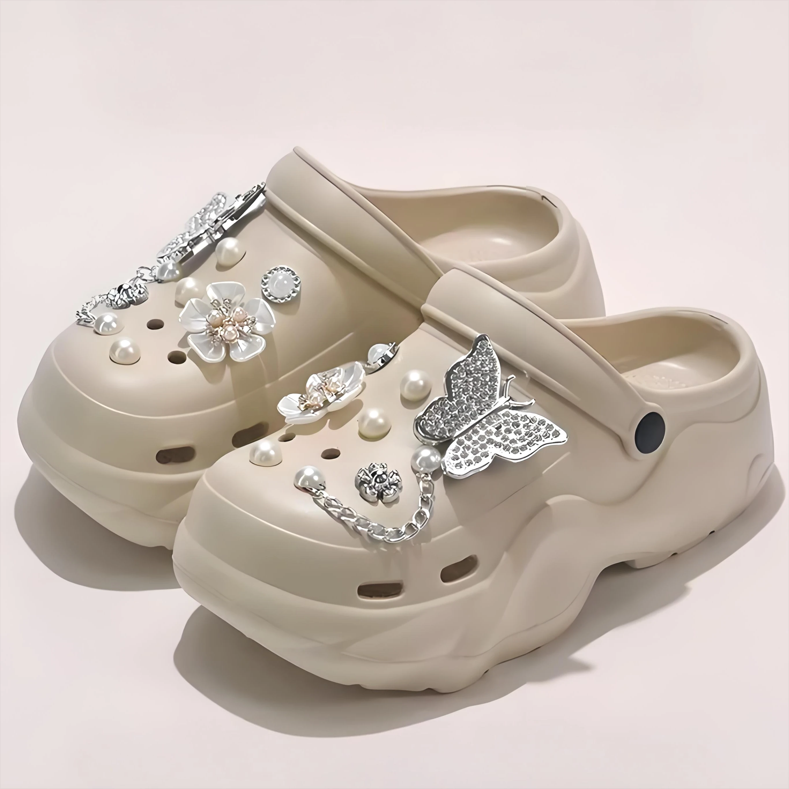 Women DIY Silver Chains Fashion Bear Decor Clogs Summer Sping Autumn Beach Sandals Cave Hole Garden Shoes For Students Girls New - Image 5