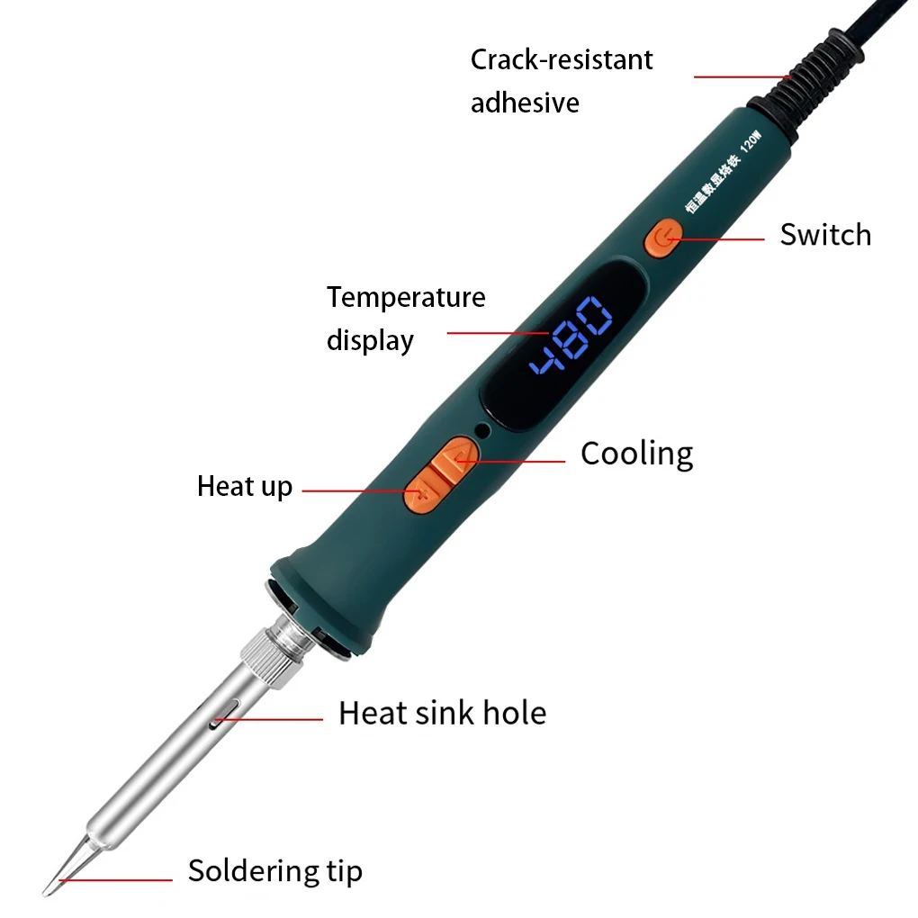 120W Digital Soldering Iron Kit Repair Soldering Tool Set Electric Soldering Iron Dual Calibration Temperature 200-600℃