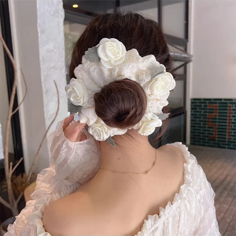 Chic French Floral Oversized Hair Scrunchies - Elegant High Elastic Hair Accessory