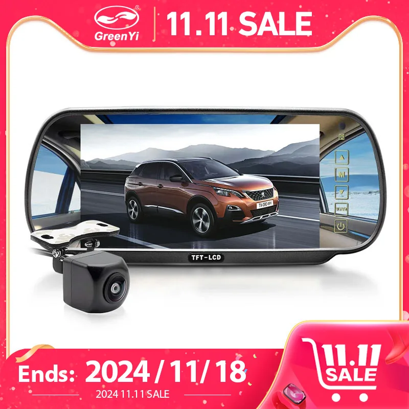 Car Rear View Camera 7 inch AHD Monitor 170&deg; 1080P High Definition Vehicle IPS Full Mirror Display