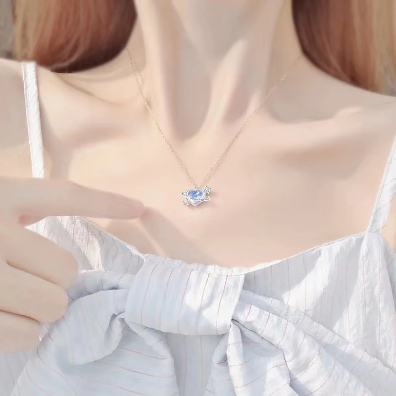 Pendant Necklace Simple Fashion Crystal Moon Pentagram Heart Pendant Necklace For Women Girls Temperament Elegant Fantasy Necklace Jewelry Gift