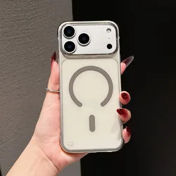 Transparent Frameless PC Case with Magnetic Hard Cover and Borderless Shell - iPhone 15 Plus (GRAY)