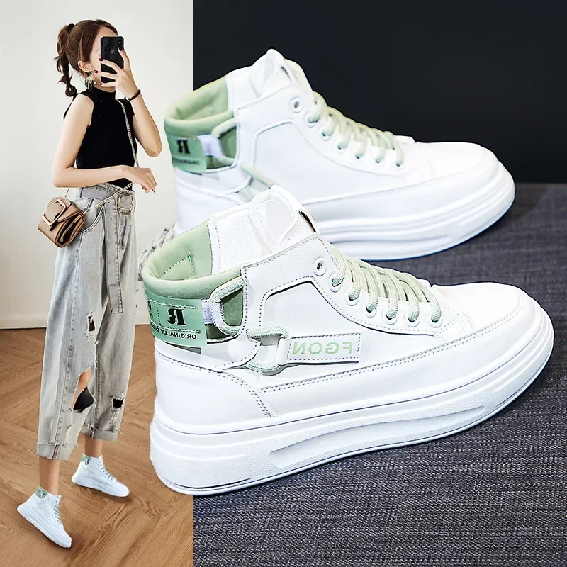 

Little White Shoes Women's High Top 2024 Spring New Korean Edition Women's Shoes Flat Heel Sports and Casual Shoes Board