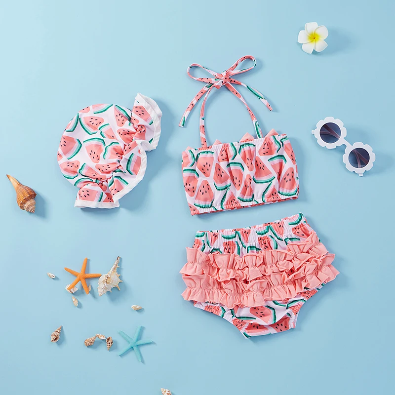 Toddler Girl Swimsuits Infant Baby Girl Bathing Suit Bikini Sets Swimwear 3 Piece Summer Beach Outfit Top Shorts Hat
