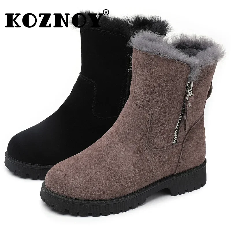 

Koznoy 3cm Cow Suede Genuine Leather Women Plush Comfy Spring Big Size Ankle Boots Booties Winter Platform Wedge Loafer Shoes