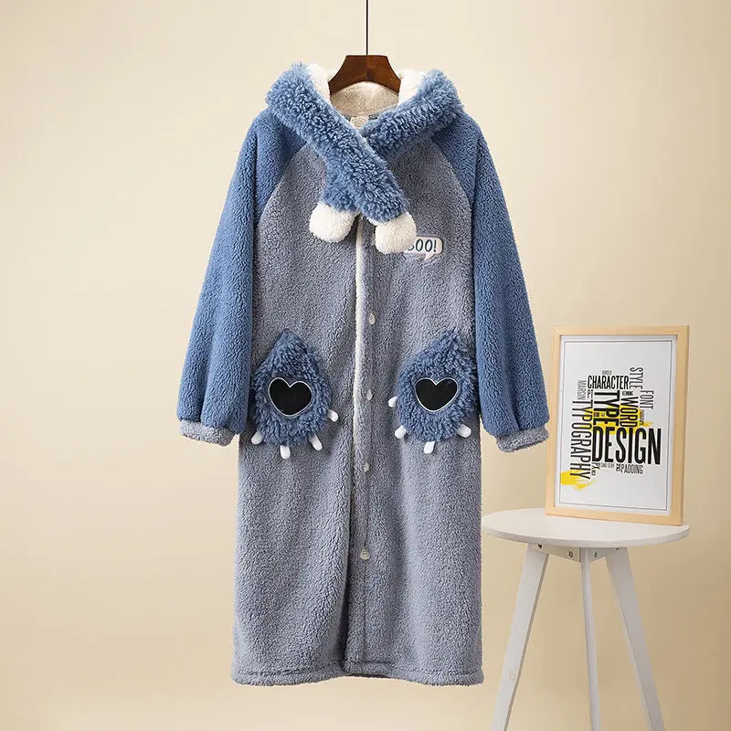 Winter Women's Flannel Pajamas Sets Plush Thicken Long Nightgown Monster Cosplay Suit Womens Cartoon Nightdress Robes Sleepdress