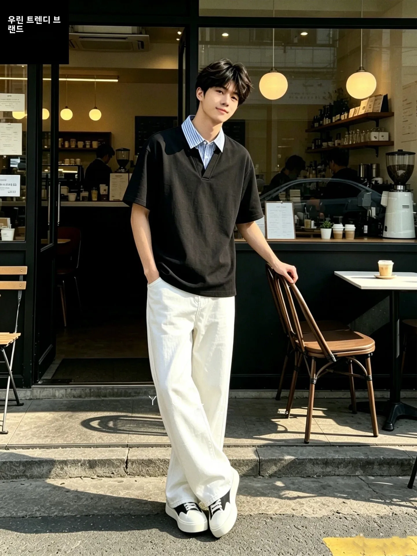 남성용 시원한 반팔 티셔츠 세트, 여름 유행 폴로 셔츠, 어깨 패드가 있는 캐주얼 스포츠웨어, 젊은층에게 적합한 앙상블