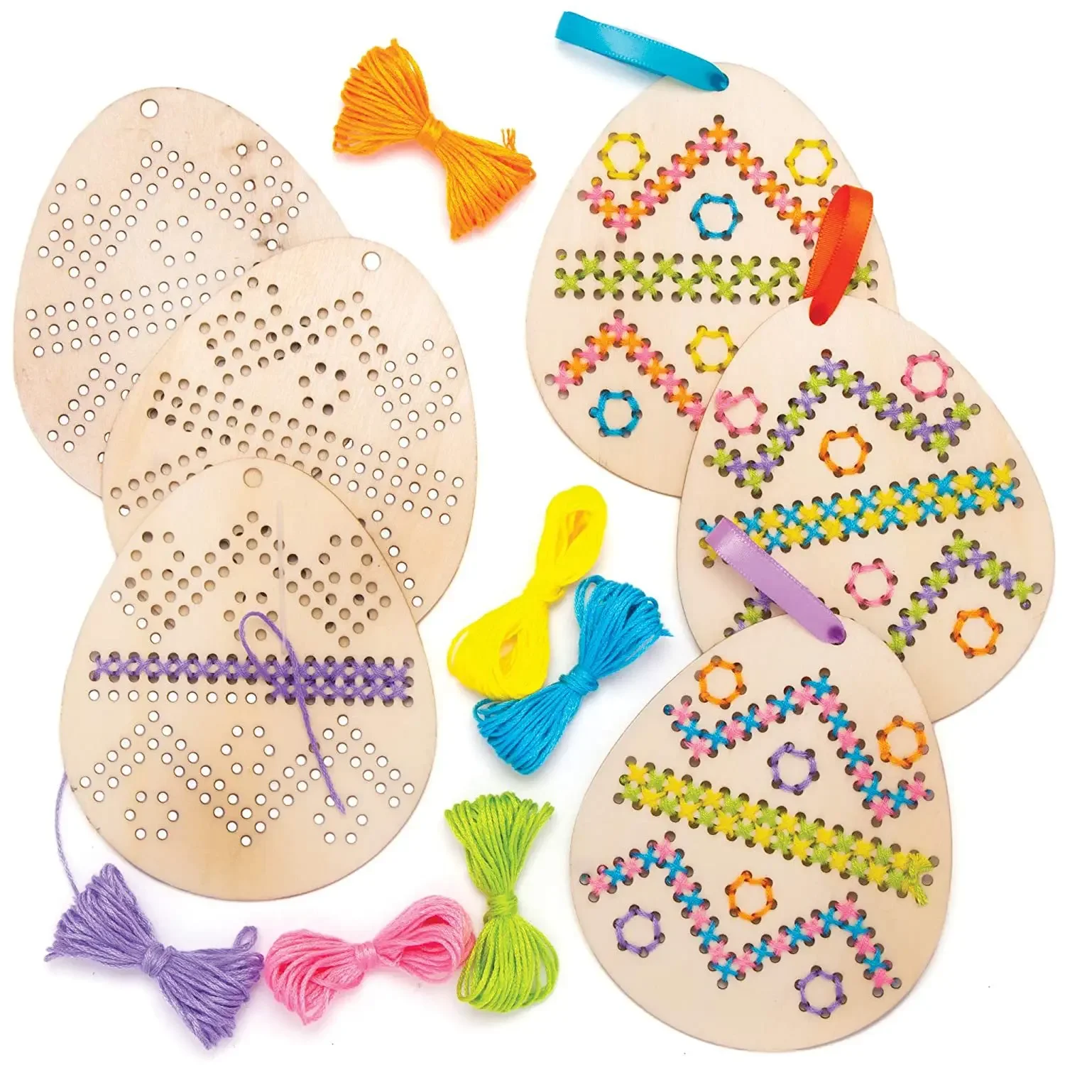 DIY Easter Egg Embroidery Set Cross Stitch Hanging Pendant Easter Wood Handmade Children Sewing Ornament Holiday Decorations