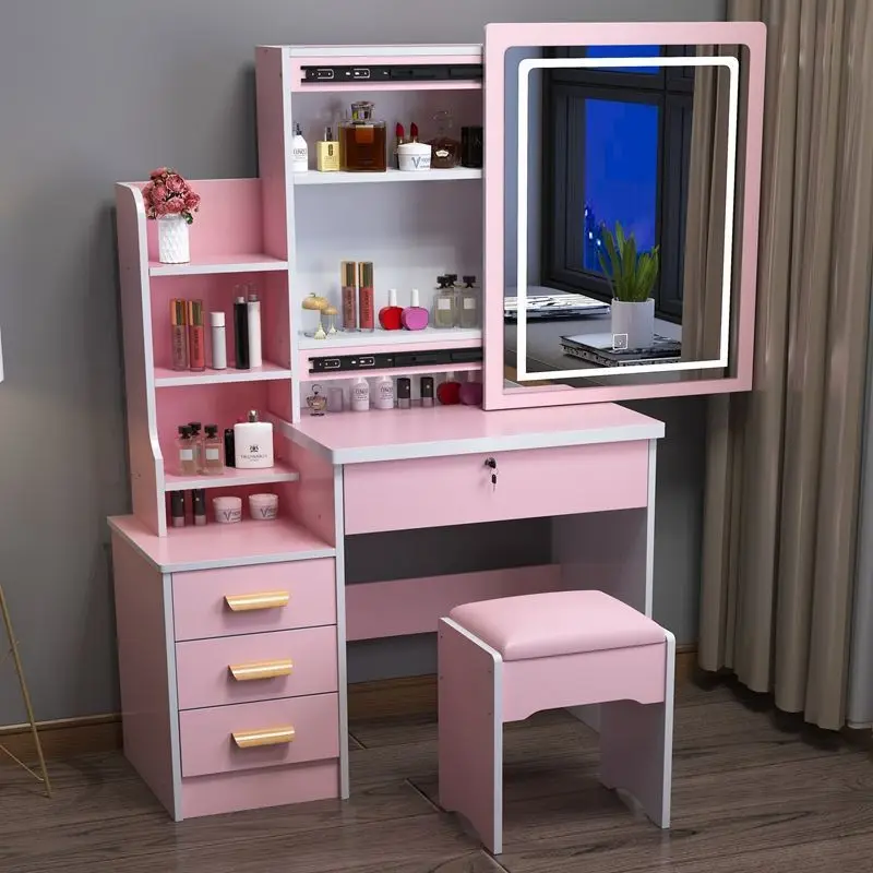 

Bedroom Internet Celebrity LED Light Mirror Push-Pull Mini and Simple Makeup Table Stool Independent Station Generation