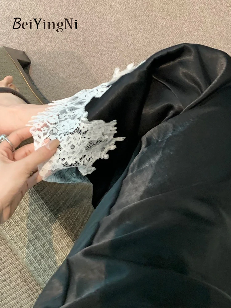 Beiyingni Elegant Long Skirts for Women 2025 Summer High Waist Lace Satin Trumpet Skirt Woman Luxury Slim Korean Fashion Skirts 5