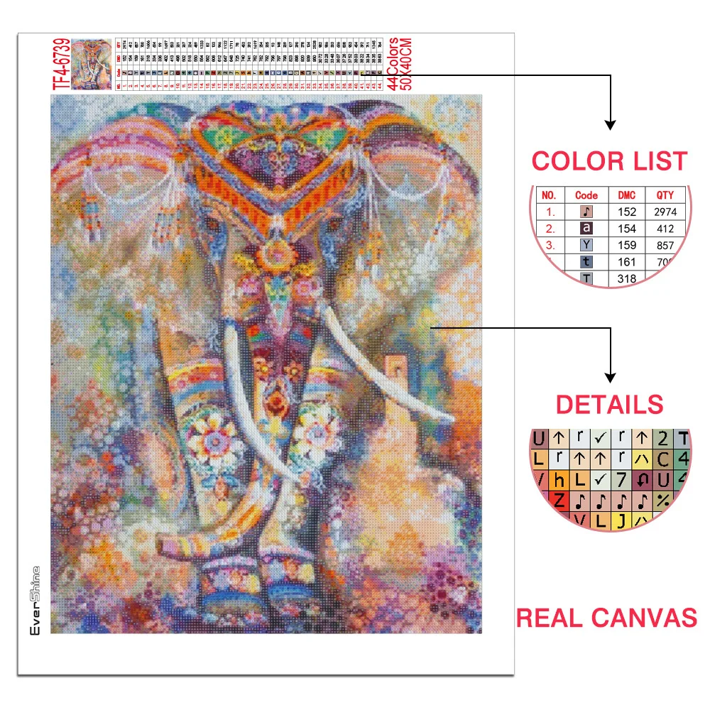 EverShine DIY Elephant Diamond Mosaic Colorful 5D Picture Rhinestone Diamond Painting Animals Kits Embroidery Handmade Gift diamond painting diamond painting accessories