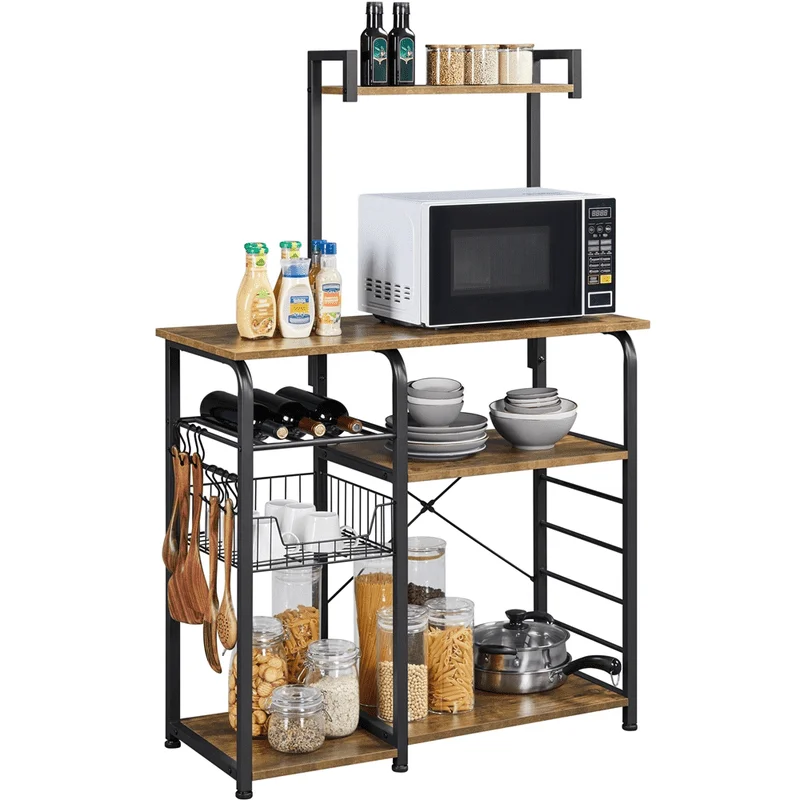 

35.5" Kitchen Storage Shelf Baker's Rack with 10 Hooks, Rustic Brown kitchen storage & organiz...