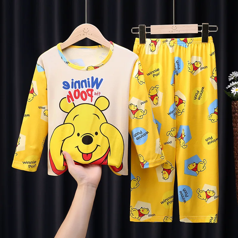 Conjunto de pijamas de manga comprida infantil, Winnie the Pooh Desenhos animados, Mickey e Minnie, menino e menina, frete grátis, Novo