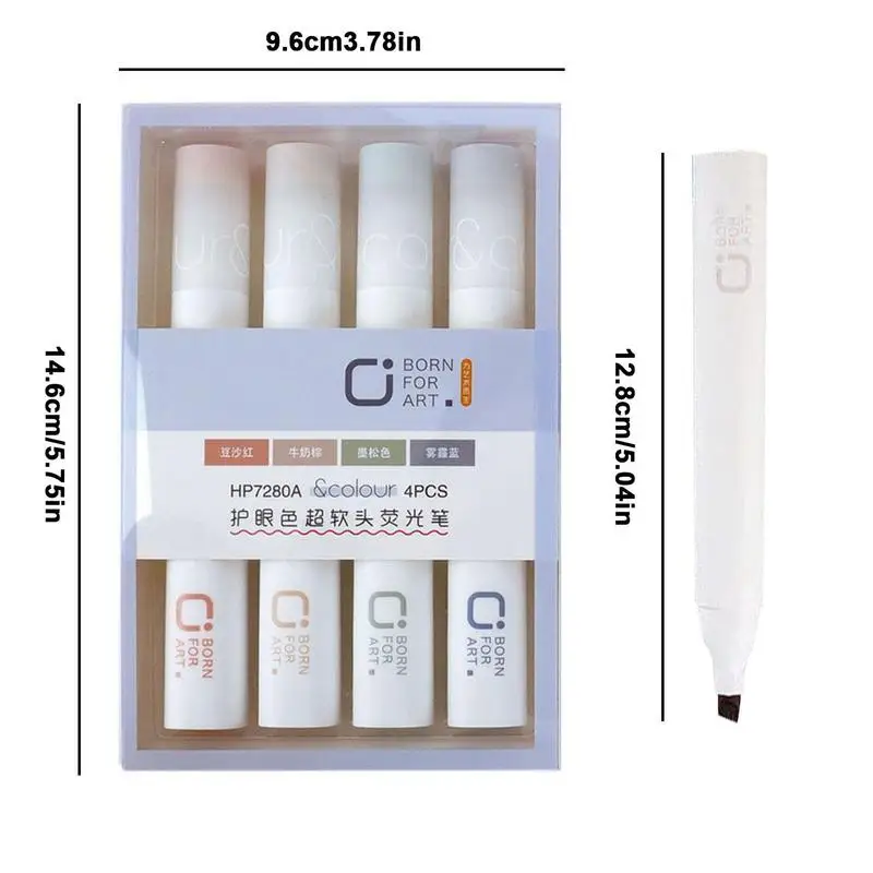 파스텔 하이라이터 세트, 모듬 색상, 귀여운 미적 마커 세트, 공부 용품, 4 개/세트