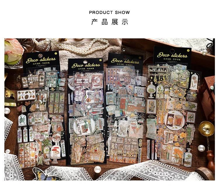 3 teile/paket 3D Vergoldung Handwerk Aufkleber PET Materialien DIY Cut Collage Junk Journal Pflanzen Blumen Dekor Aufkleber Schreibwaren – Detail 6