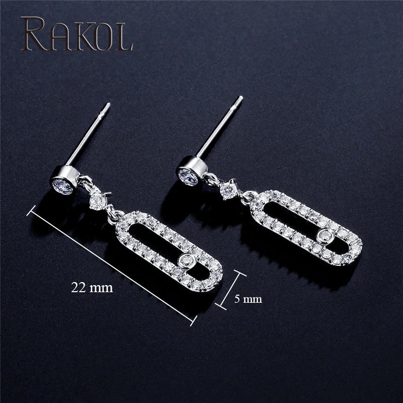 RAKOL 여성용 타원형 댕글 귀걸이, 움직일 수 없는 라운드 큐빅 지르코니아 쥬얼리, 소녀 귀걸이, 파티 선물