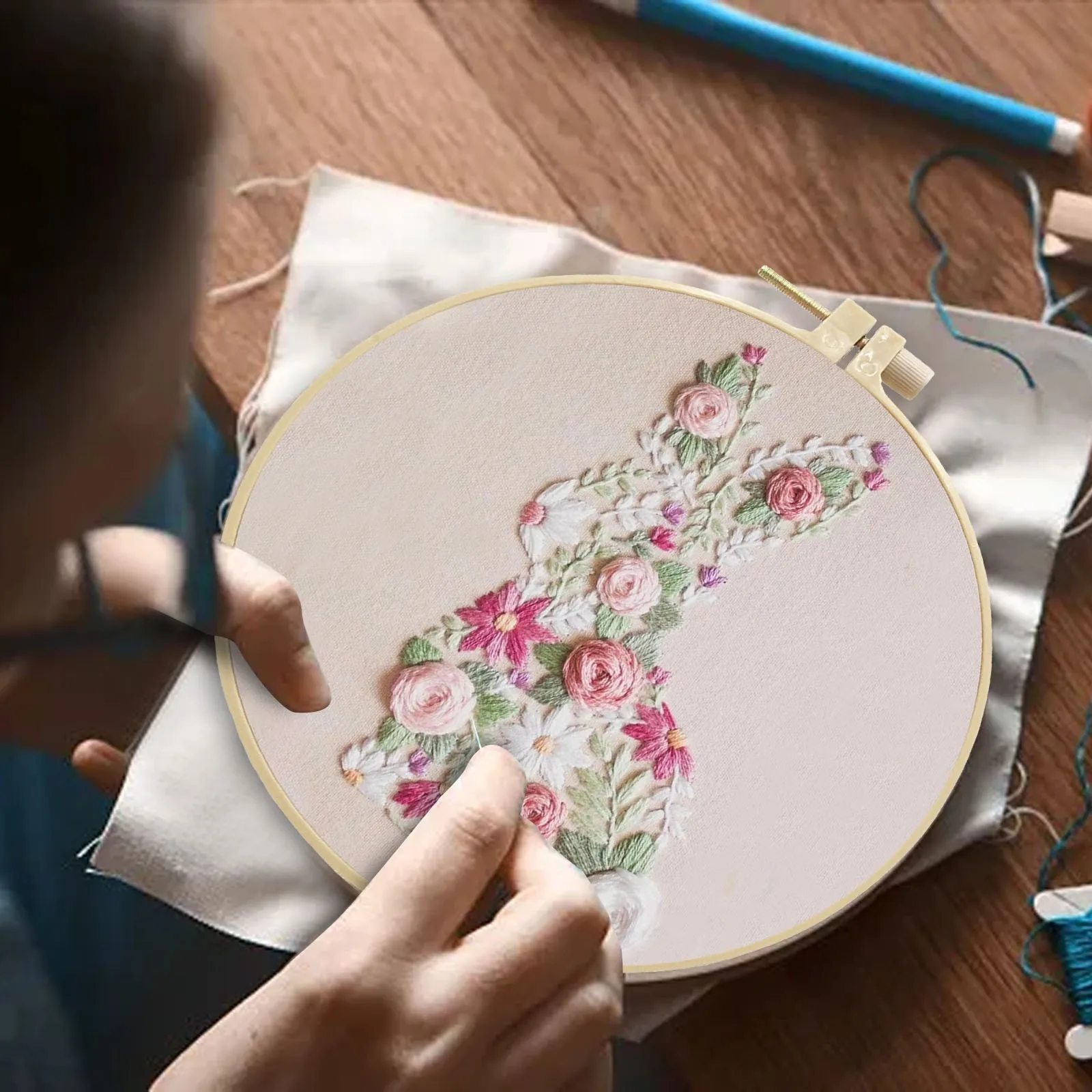 Diy Knitting DIY Punch Needle Kits For Beginners Daisy Flower With Hoop Embroidery Punch Needle Craft Set Easy Arm Knitting Yarn