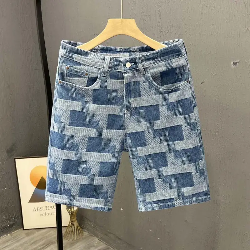 남성용 한국 스타일 남자친구 스트리트웨어, 캐주얼 무릎 길이 데님 반바지, 여름 패션, 멋진 하프 팬츠, 럭셔리 브랜드 청바지