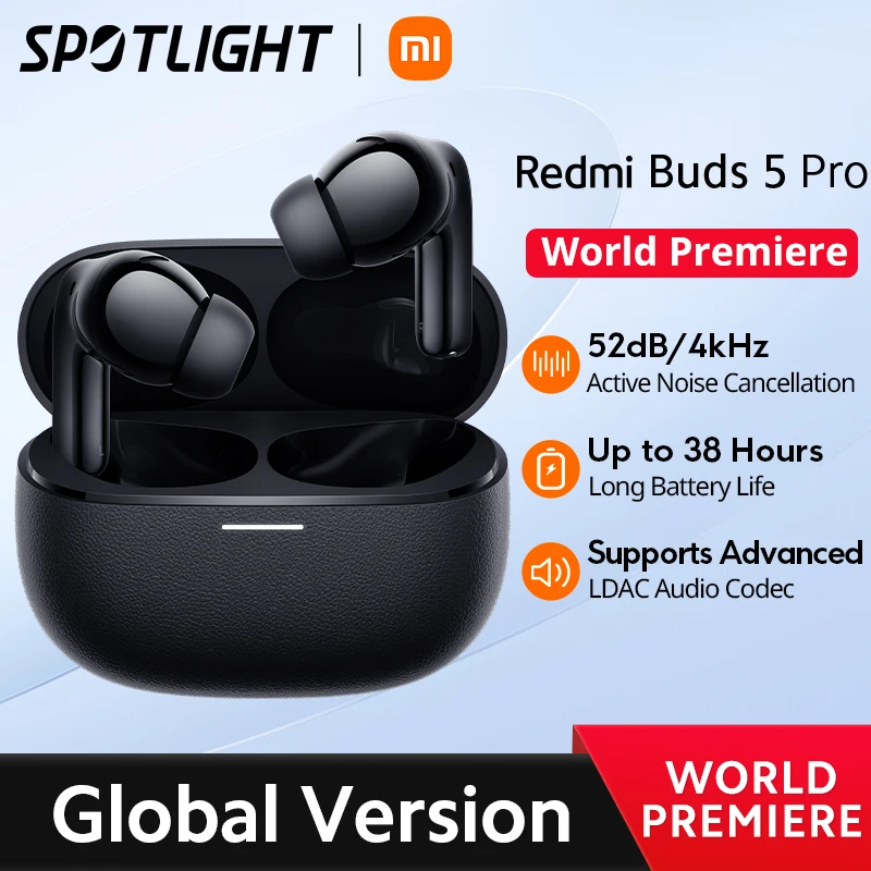 [World Premiere]글로벌 버전 Xiaomi Redmi Buds 5 Pro 최대 52dB 활성 Nolse 취소 38 시간 긴 배터리 