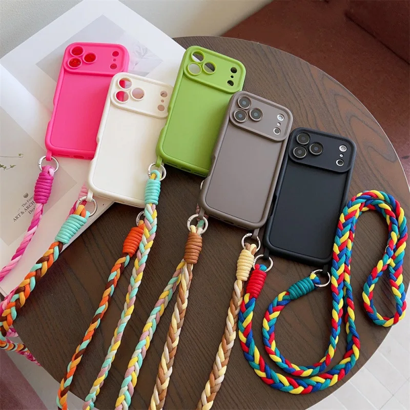 Crossbody Lanyard Phone Case with TPU Soft Silicone Cover and Cord Rope Necklace Strap