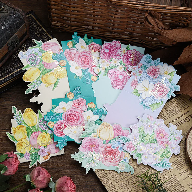 

10Pcs Romantic Retro Flower Mother's Day Cards Birthday Greeting Card Party Wedding Creative Gifts Hot Stamping Premium Postcard