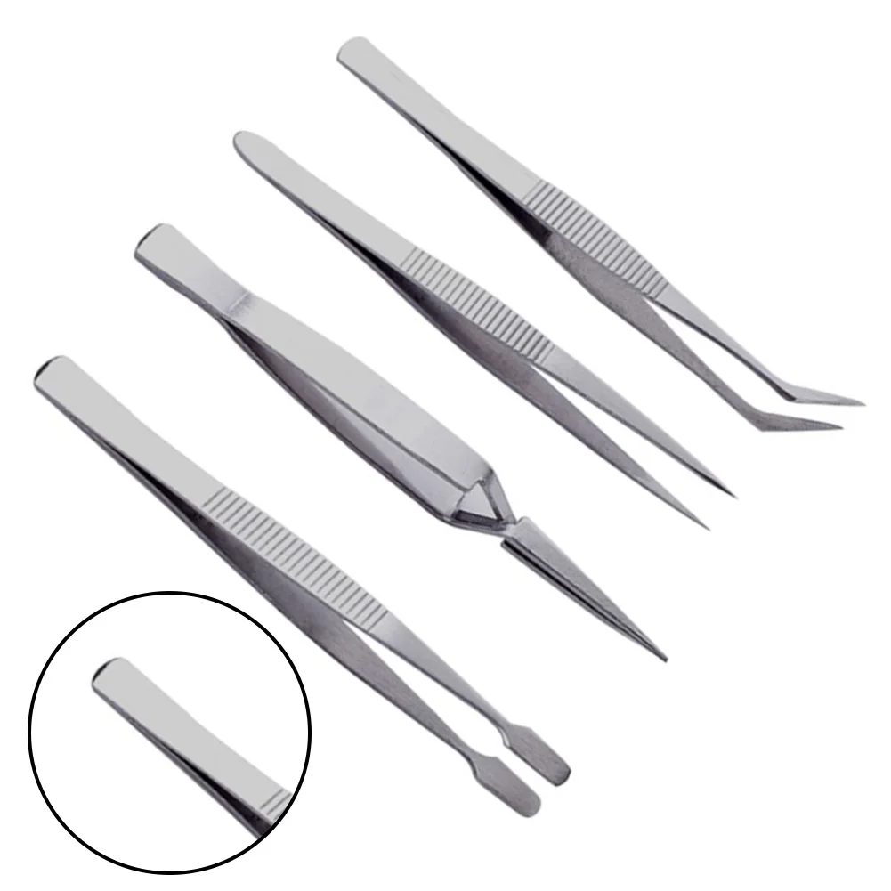 Tweezers Kit Stainless Steel Precision Tweezers Thickened Straight Bent Clip Tool For Electronics Repair Soldering Crafting 4PCS