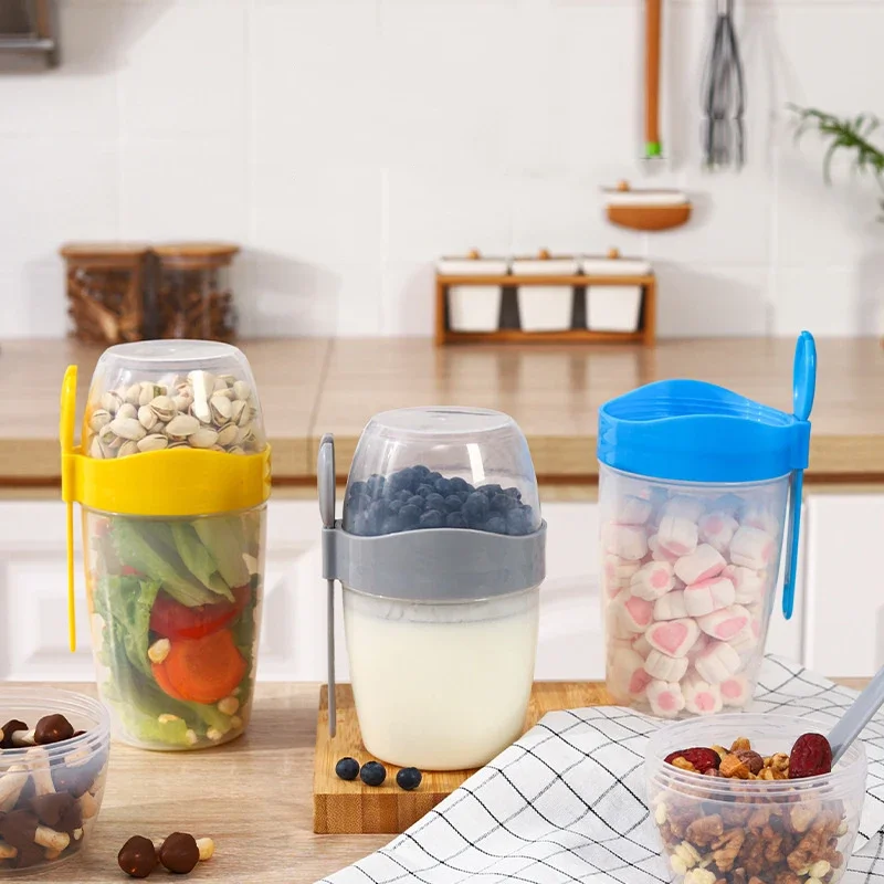 1L Portable Breakfast Oatmeal Cereal Nut Yogurt Salad Cup Container with  Fork Sauce Cup Lid Bento Food Bowl Kitchen Lunch Box - AliExpress