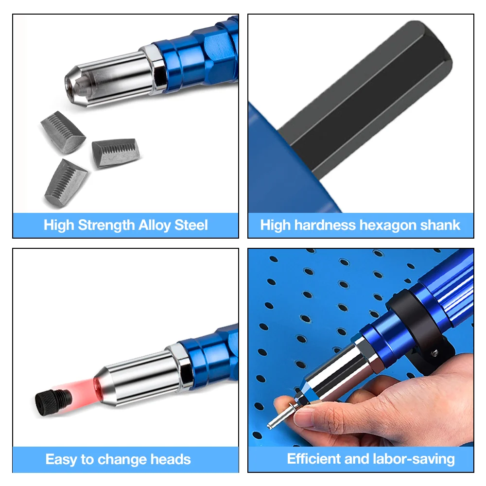 2.4mm-3.2mm-4.0mm-4.8mm Electric Rivet Gun Adapter, Cordless Home Riveting Tools Insert Rivet Quick Riveting Tools Accessories 5