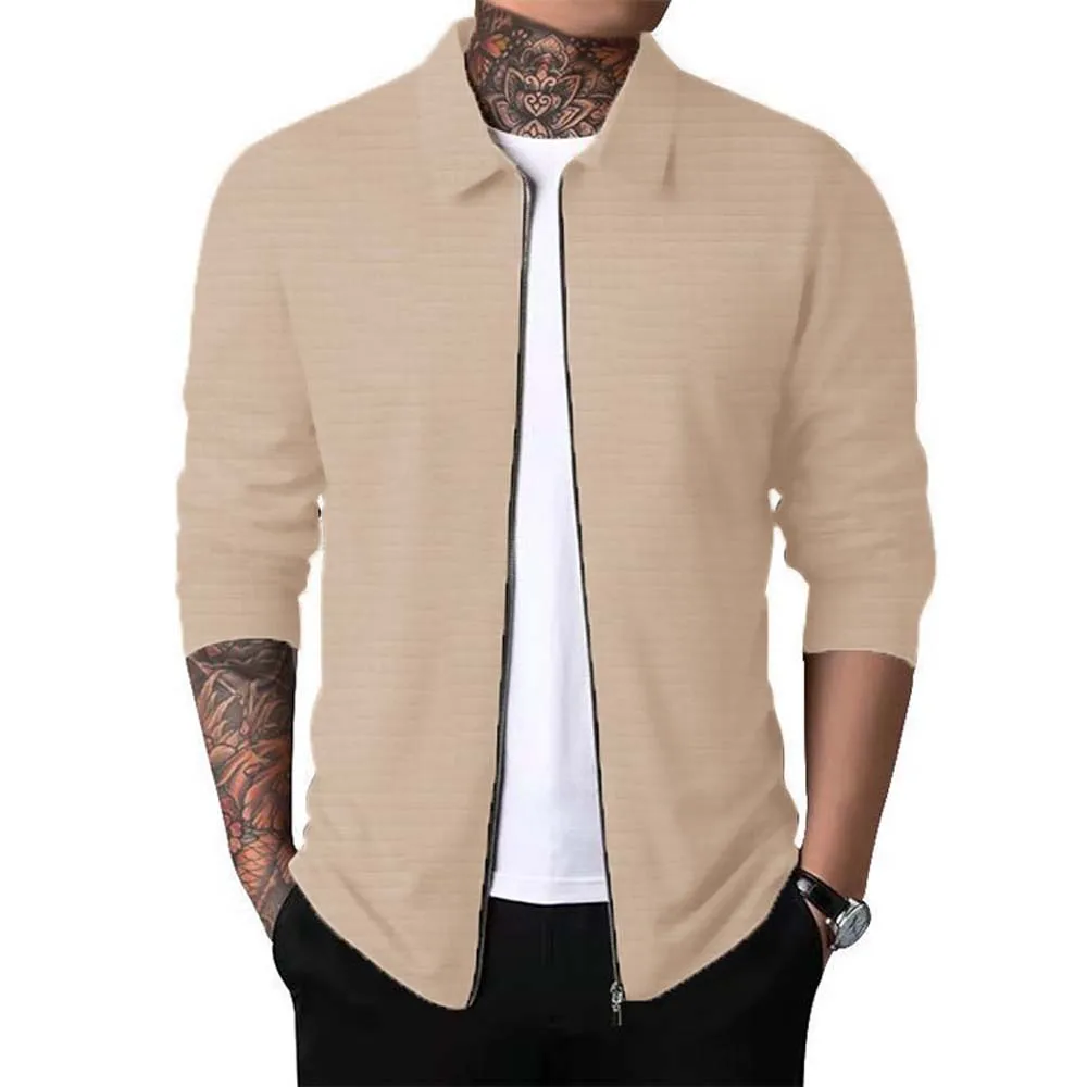 Men Waffle Long Sleeve Zip Cardigan Jacket