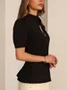 Fashion Women's Stand Collar Blazer Short Sleeve Button Puff Sleeves Solid Lady Top 2025 Summer Autumn Elegant Female Coat 3