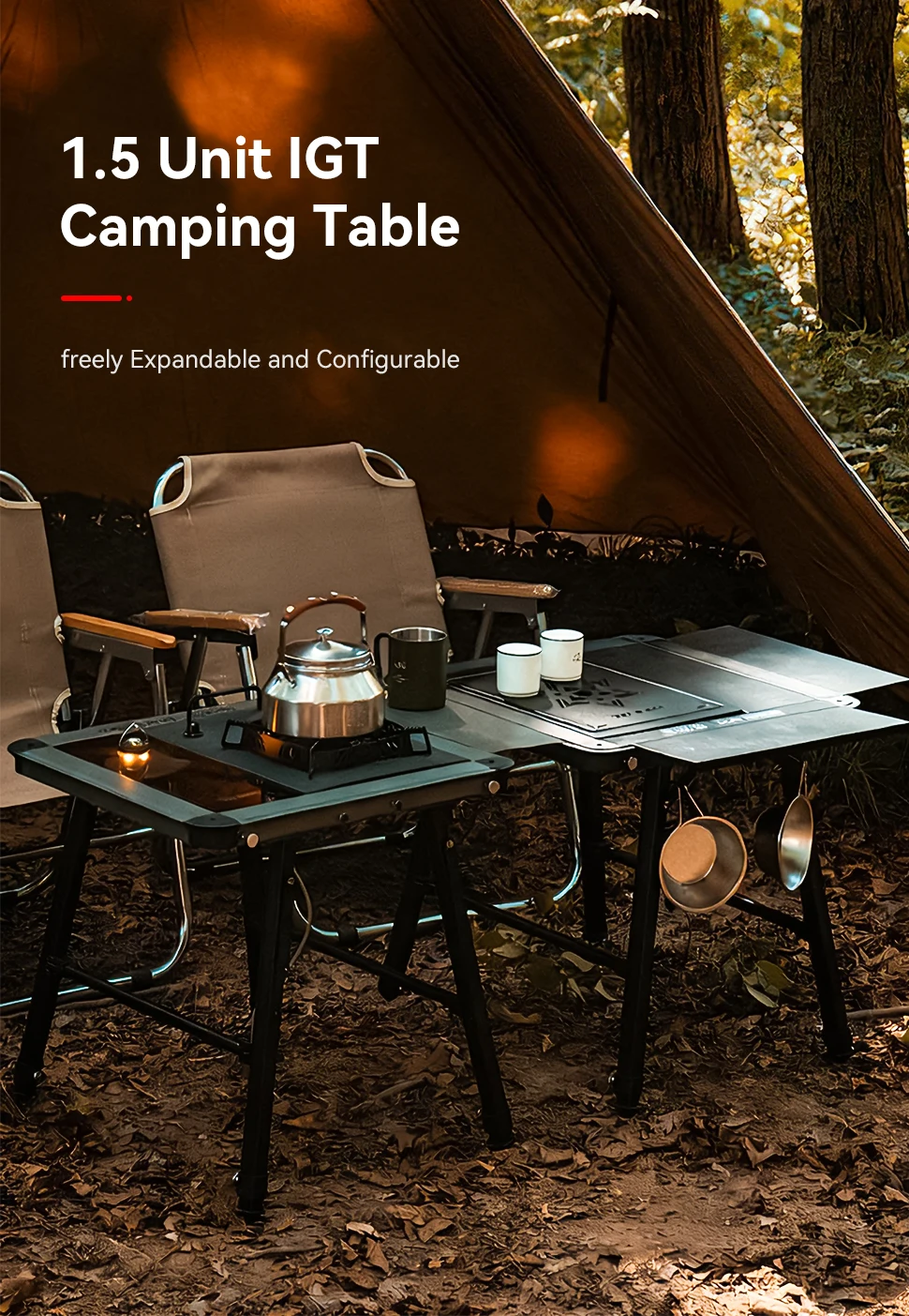 WESTTUNE Camping IGT Tisch Aluminiumlegierung Höhenverstellbarer Picknick-Schreibtisch IGT 1,5 Einheit Outdoor Multifunktionaler BBQ-Grilltisch – Detail 1