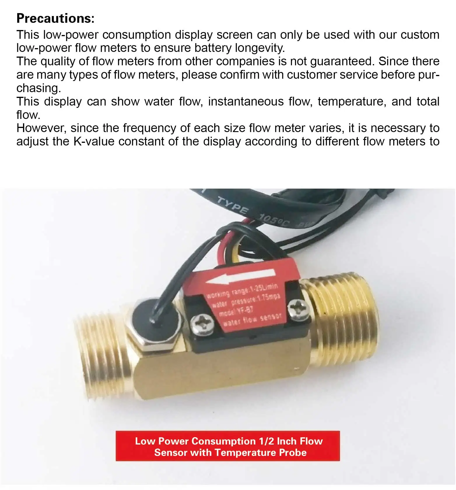Brass G1/2 1 Inch Water Flow Meter LCD Digital Flow Sensor Smart Submeter with T