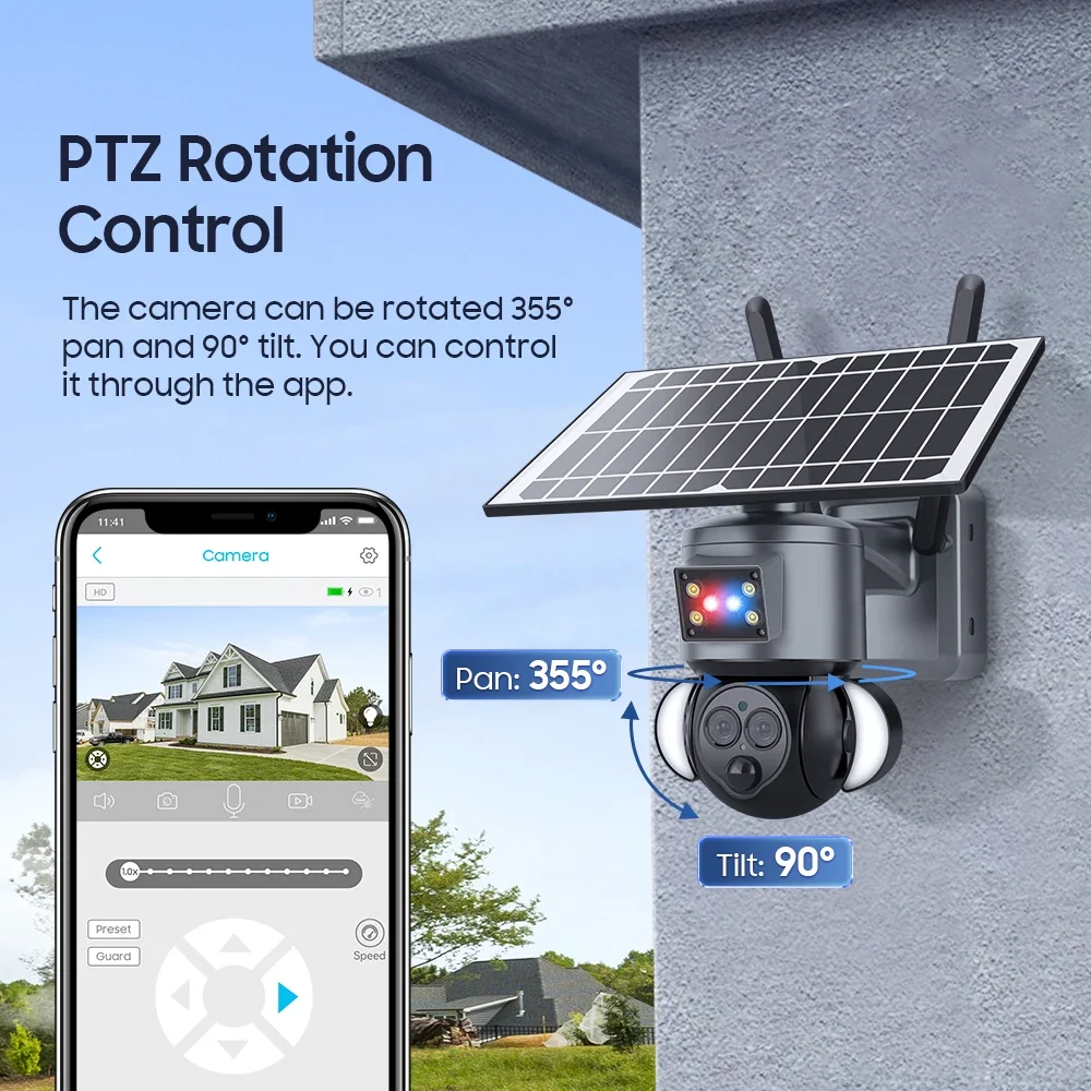 4K 8MP Solar PTZ Camera WIFI Dual Lens Security CCTV 12XZoom Humanoid Tracking Record 4G SIM Outdoor wireless Surveillance Cam