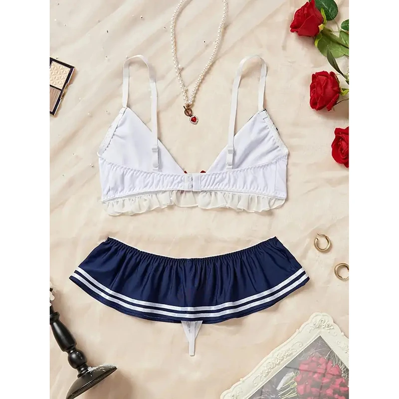 Érotique Sexy étudiant uniforme soutien-gorge et culotte ensemble sous-vêtements soutien-gorge Transparent ensembles exotiques Sexy string femme porno Lingerie femmes Costume