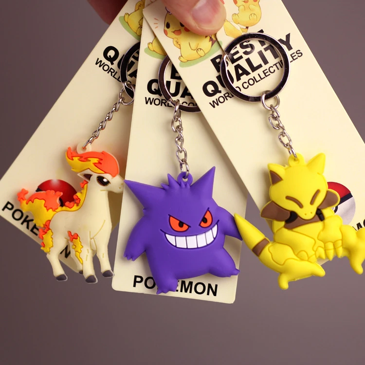  Pokemon Anime Marowak Abra Gengar Ponyta Porygon Alloy Silicone Keychain Accessories Pendant Bag Key Ring Pendant Birthday Gifts 