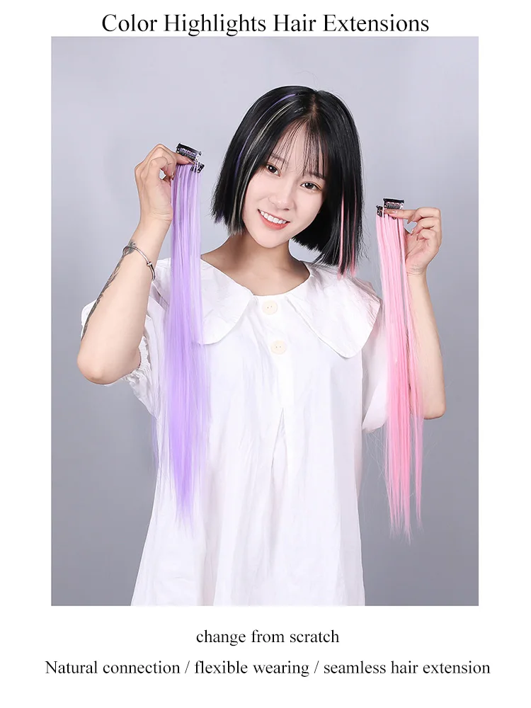 Description Picture 2 of item45cm/Pc 15Colors Fake Hair Extensions with Invisible Black Hair Clips Heat Resistant Straight For Women Styling Tool Accesories