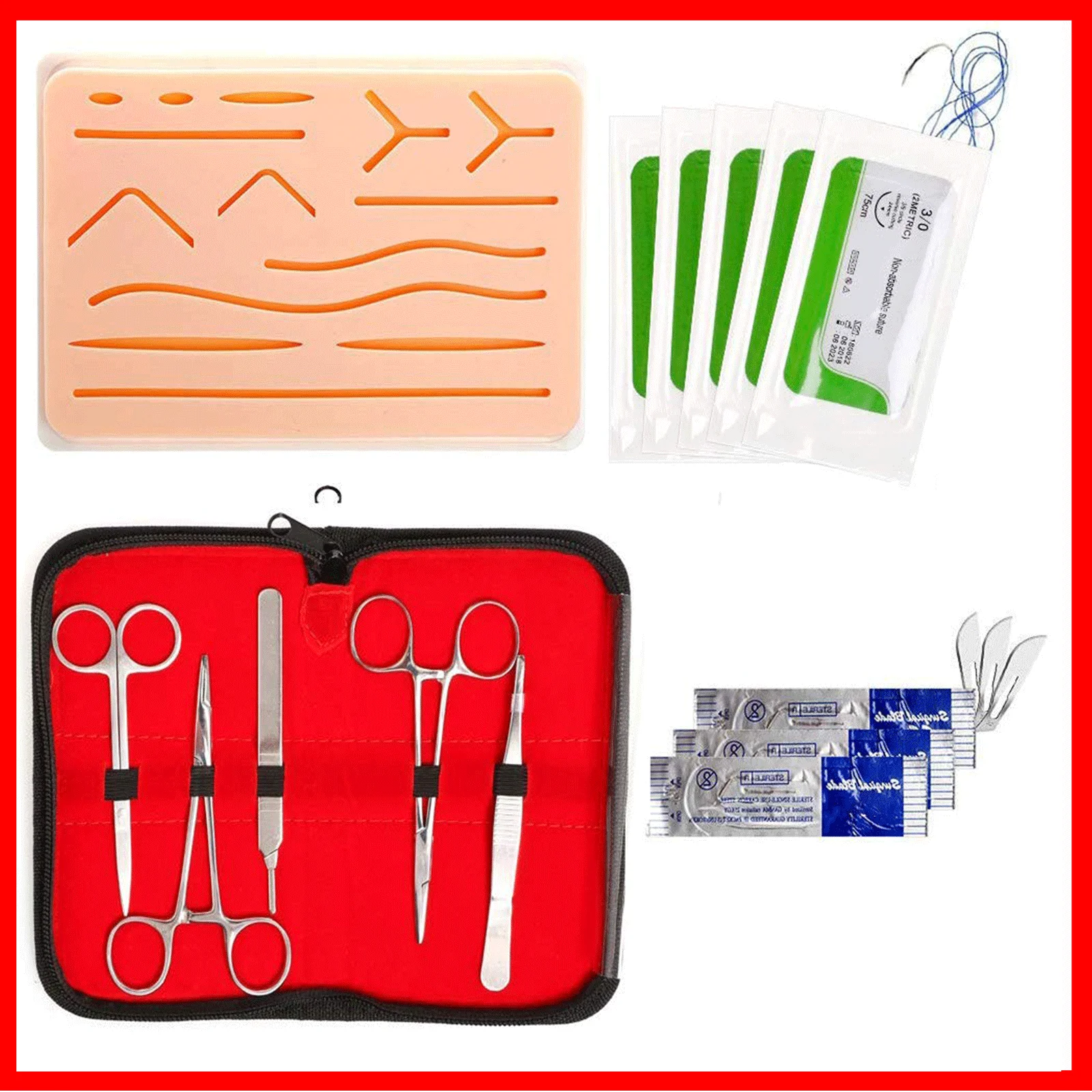Bar bule Silicon Surgical Suture Training Kit Medical Science Skin Suture Practice Silicone  Pad Needle Scissors Tools School Teaching Equipment - Medical Science -  AliExpress